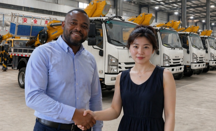 Nigerian Client Orders Bulk ISUZU Aerial Work Trucks with 36-ton Cranes After Satisfactory Factory Visit